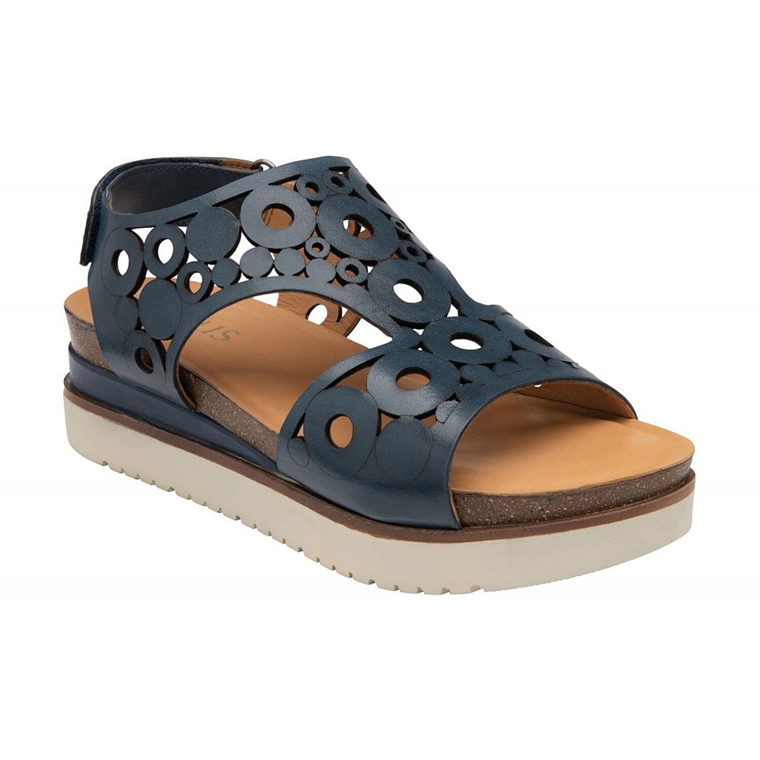 LOTUS Leather Melbourne Open-Toe Flatform Sandals (Size 7) - Navy