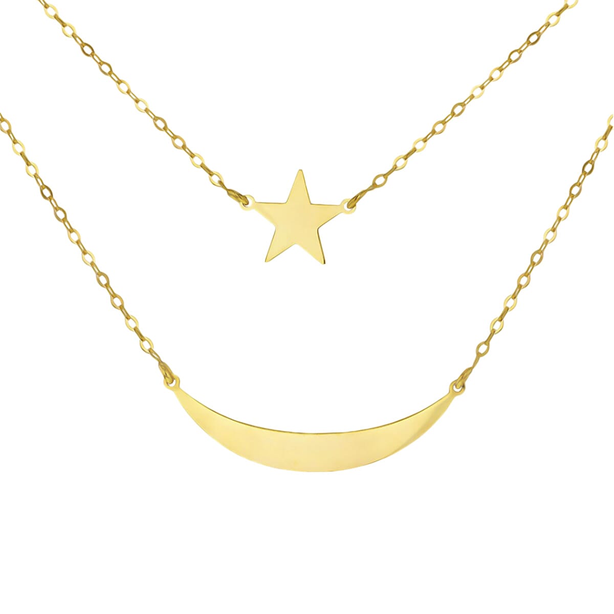 Bond Street Closeout -9K Yellow Gold Moon & Star 2 Layer Necklace (Size - 19)