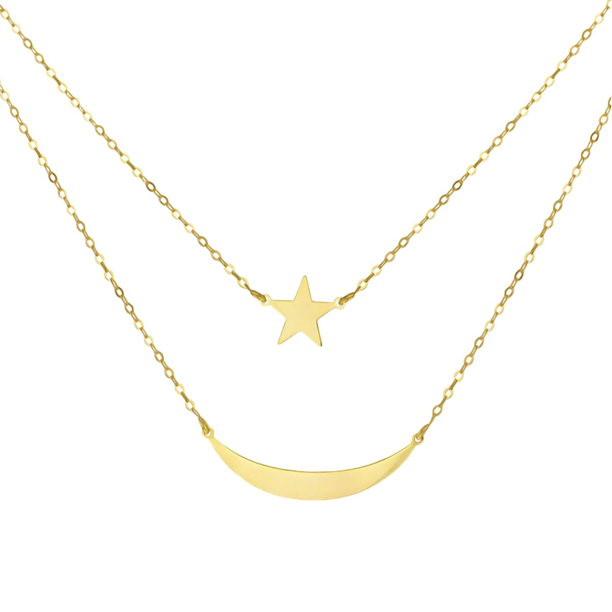 Bond Street Closeout -9K Yellow Gold Moon & Star 2 Layer Necklace (Size - 19)