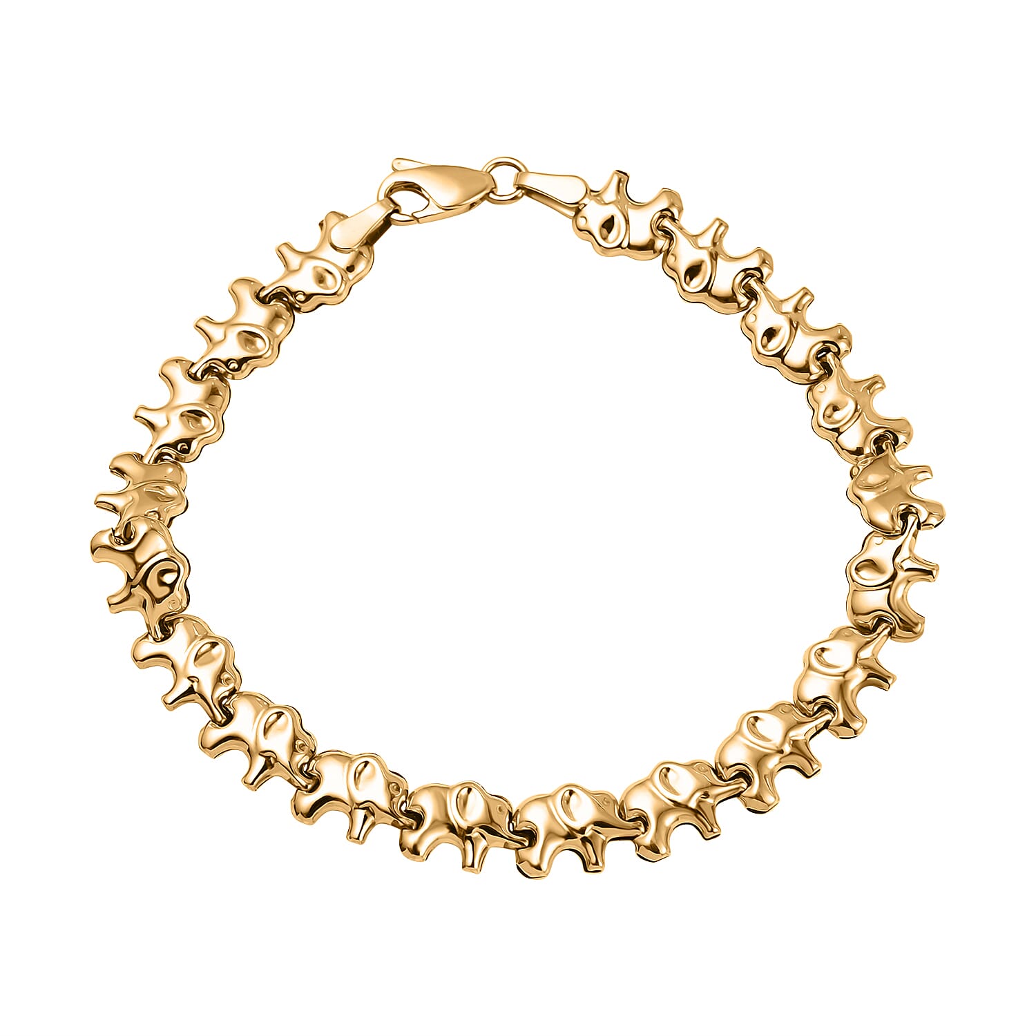 Royal Bali Collection Handmade - 9K Yellow Gold Elephant Bracelet (Size - 7.5)