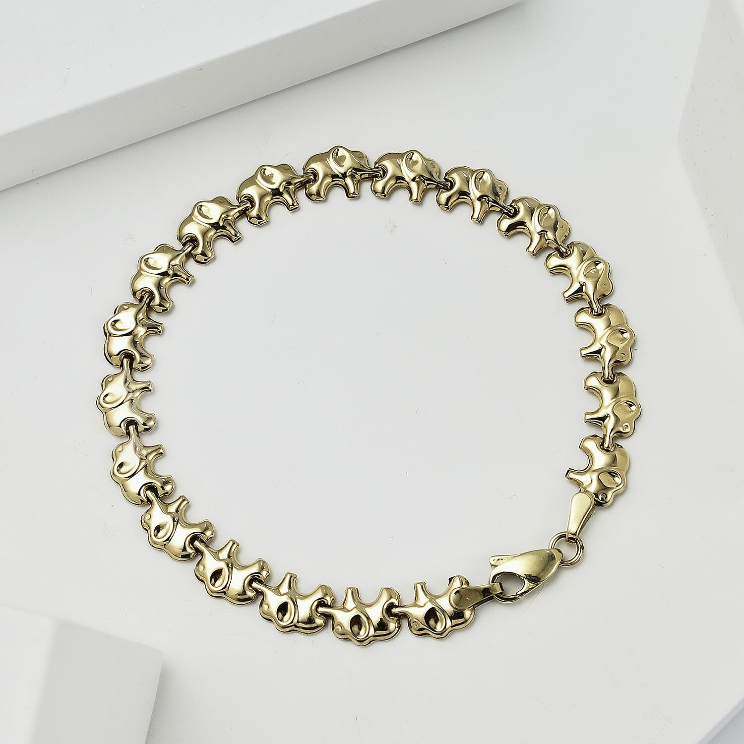 Royal Bali Collection Handmade - 9K Yellow Gold Elephant Bracelet (Size - 7.5)