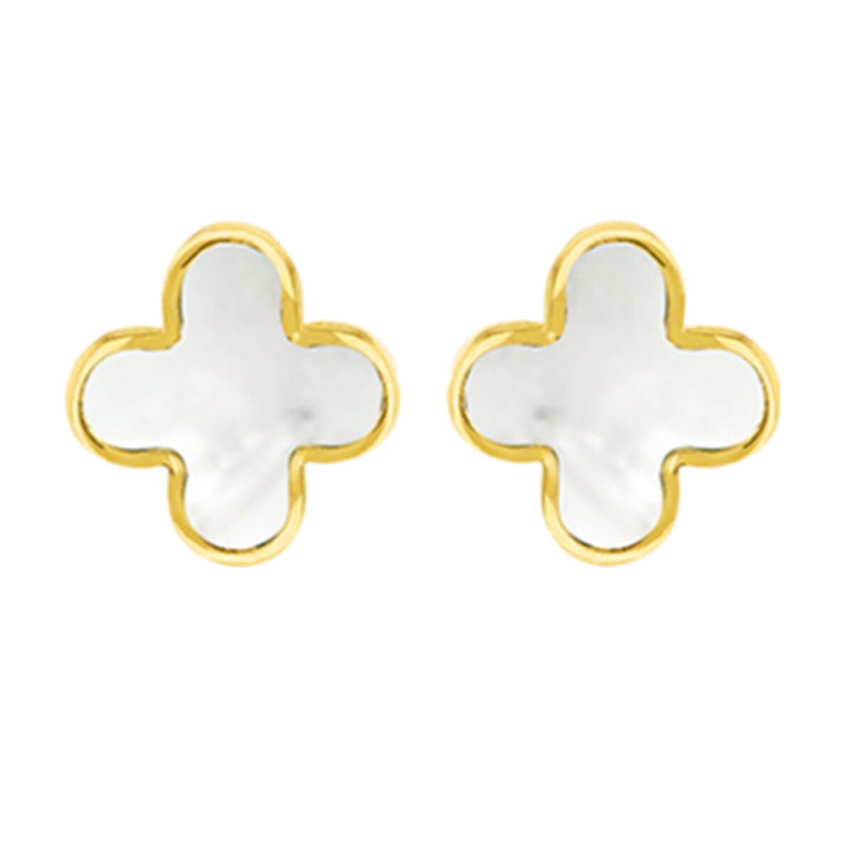 Designer Inspired - 9K Yellow Gold Mother of Pearl Petal Stud Earrings