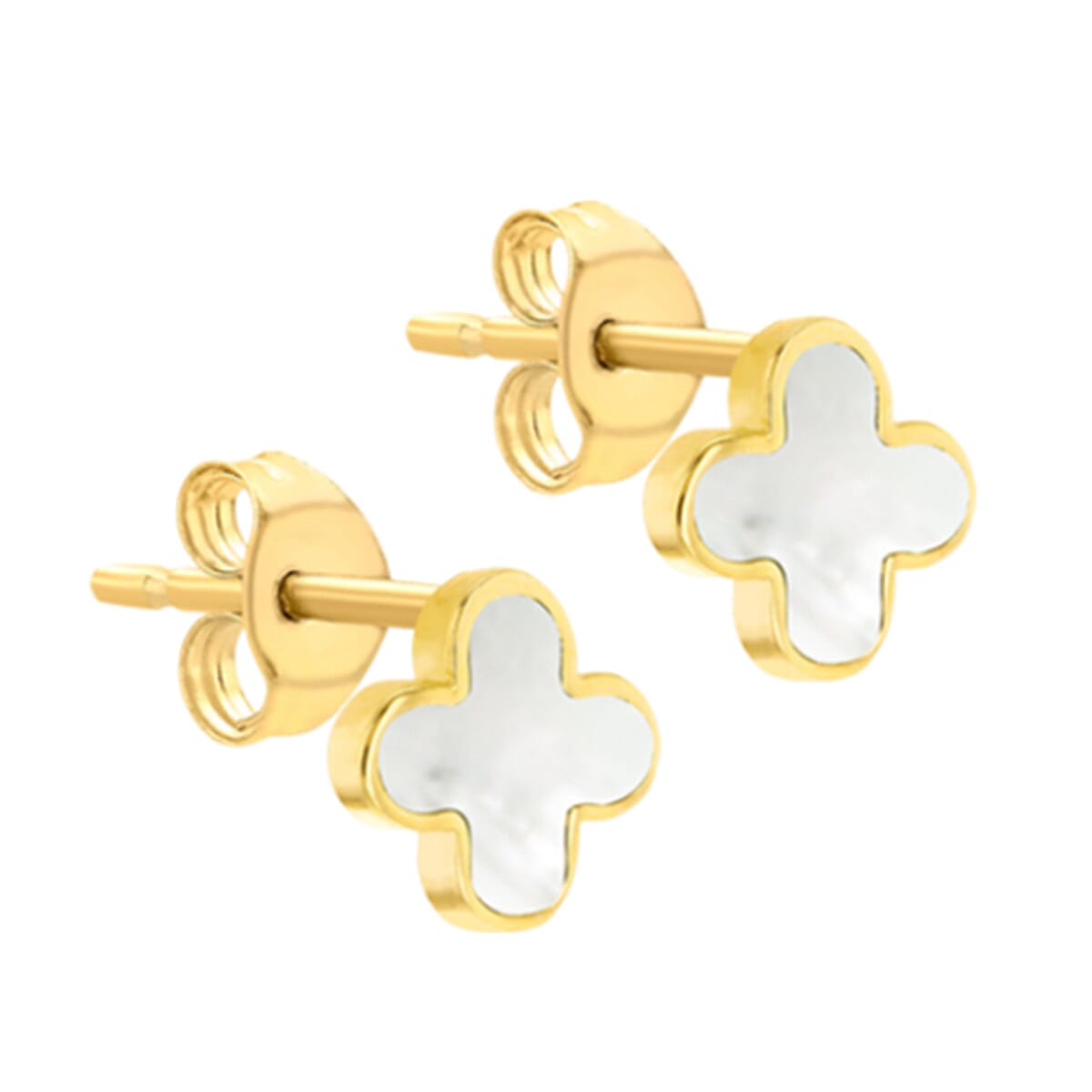 Designer Inspired - 9K Yellow Gold Mother of Pearl Petal Stud Earrings