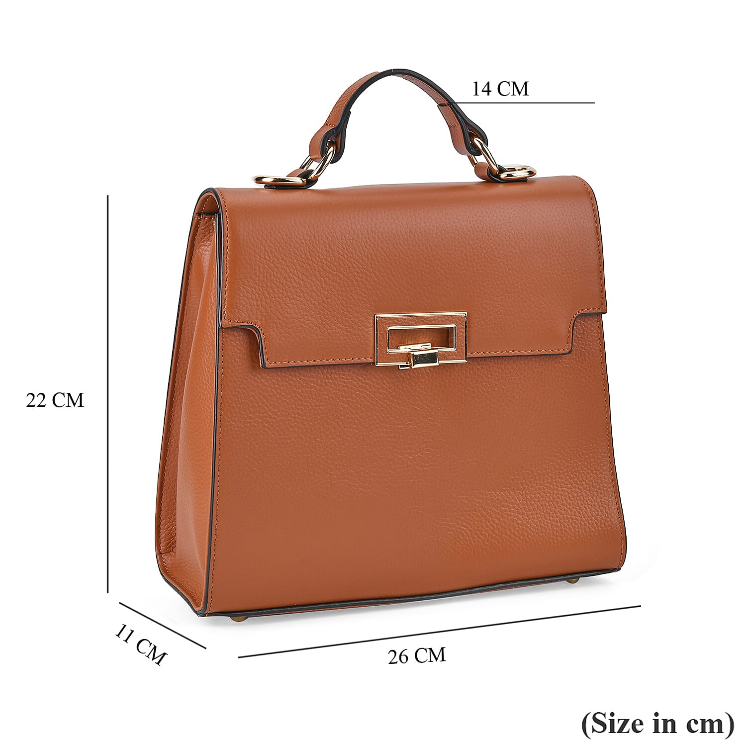 Designer Inspired - 100% Genuine Leather Solid Crossbody Satchel Bag with Adjustable Shoulder Strap (Size 26x11x22 cm) - Tan