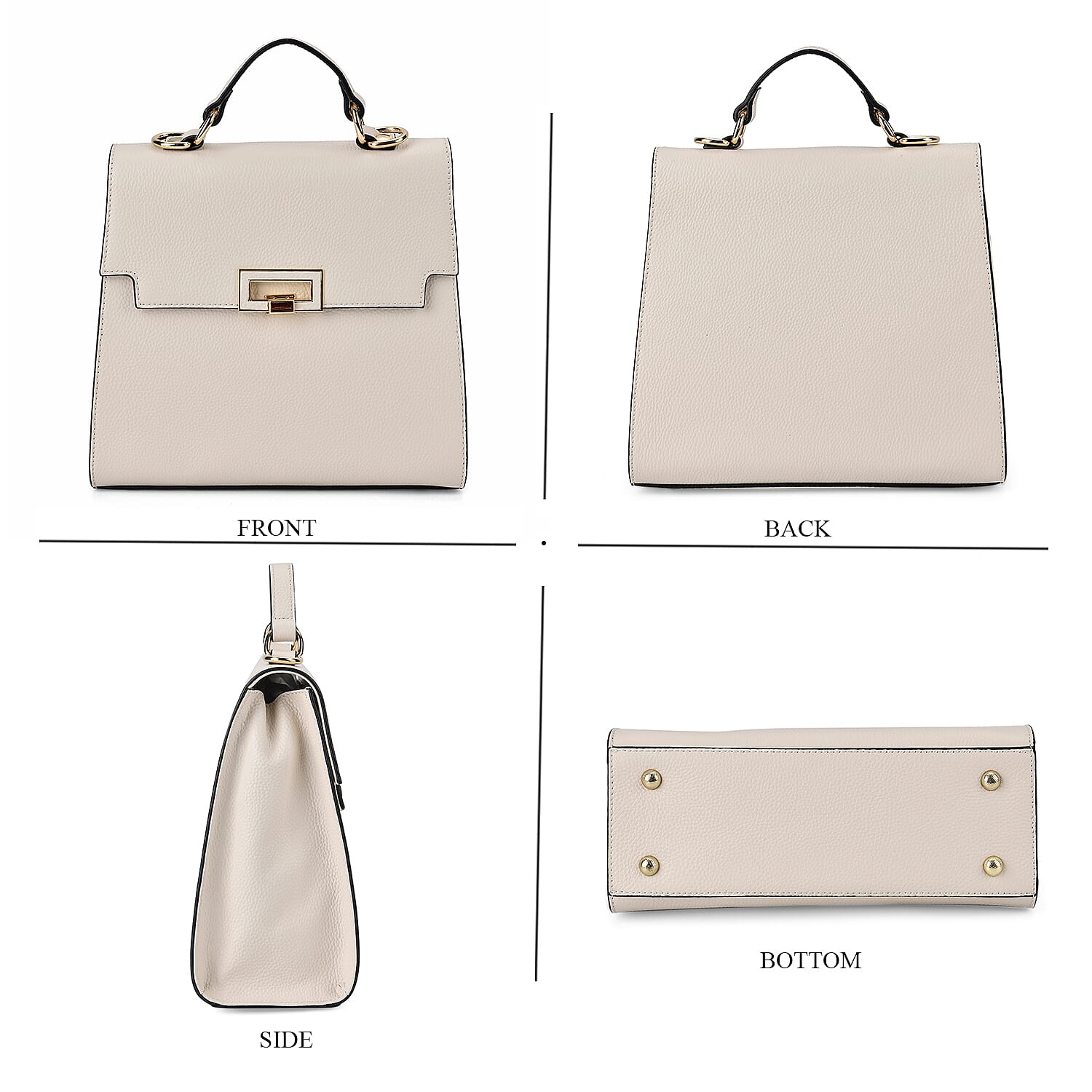 Designer Inspired - 100% Genuine Leather Solid Crossbody Satchel Bag with Adjustable Shoulder Strap (Size 26x11x22 cm) - Beige