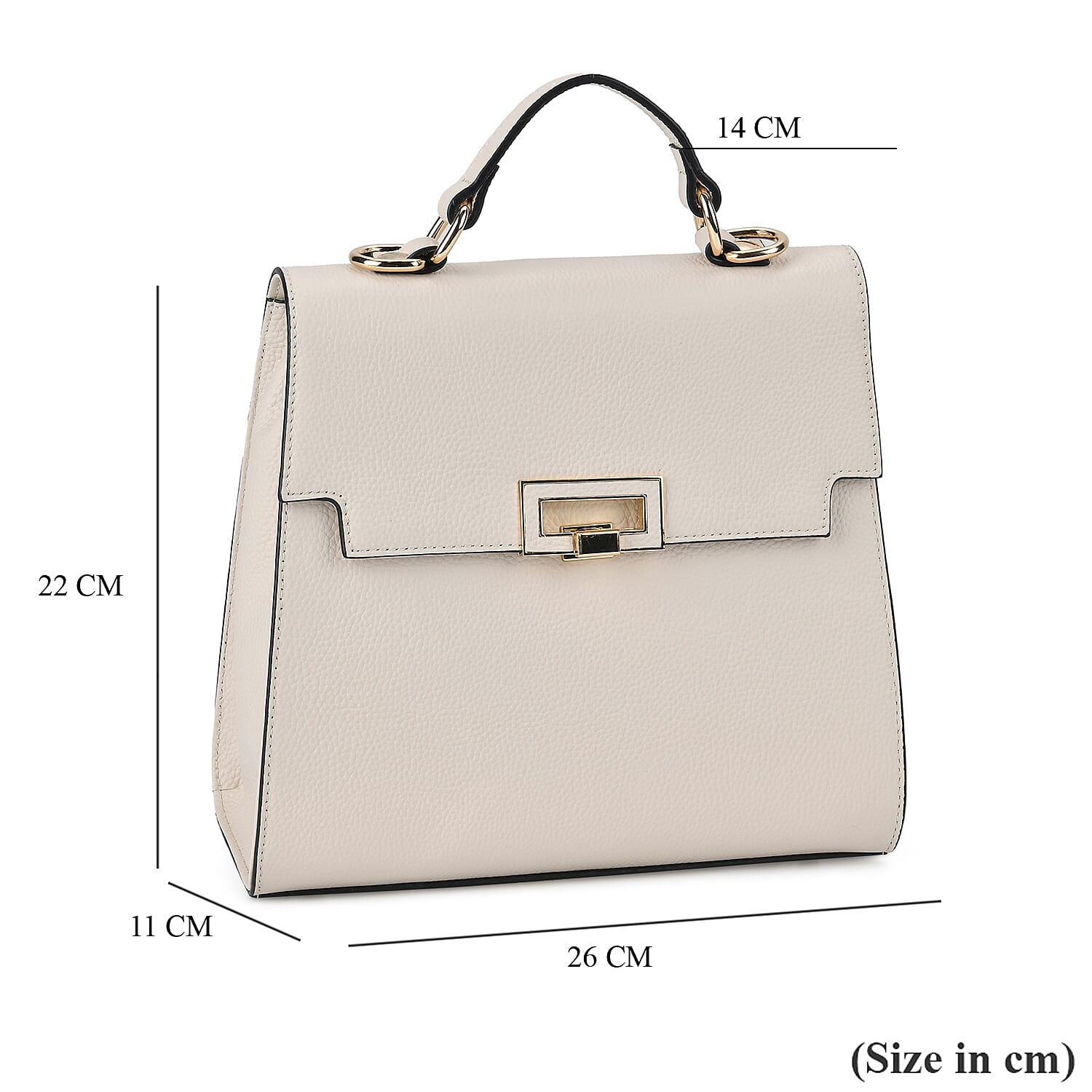 Designer Inspired - 100% Genuine Leather Solid Crossbody Satchel Bag with Adjustable Shoulder Strap (Size 26x11x22 cm) - Beige