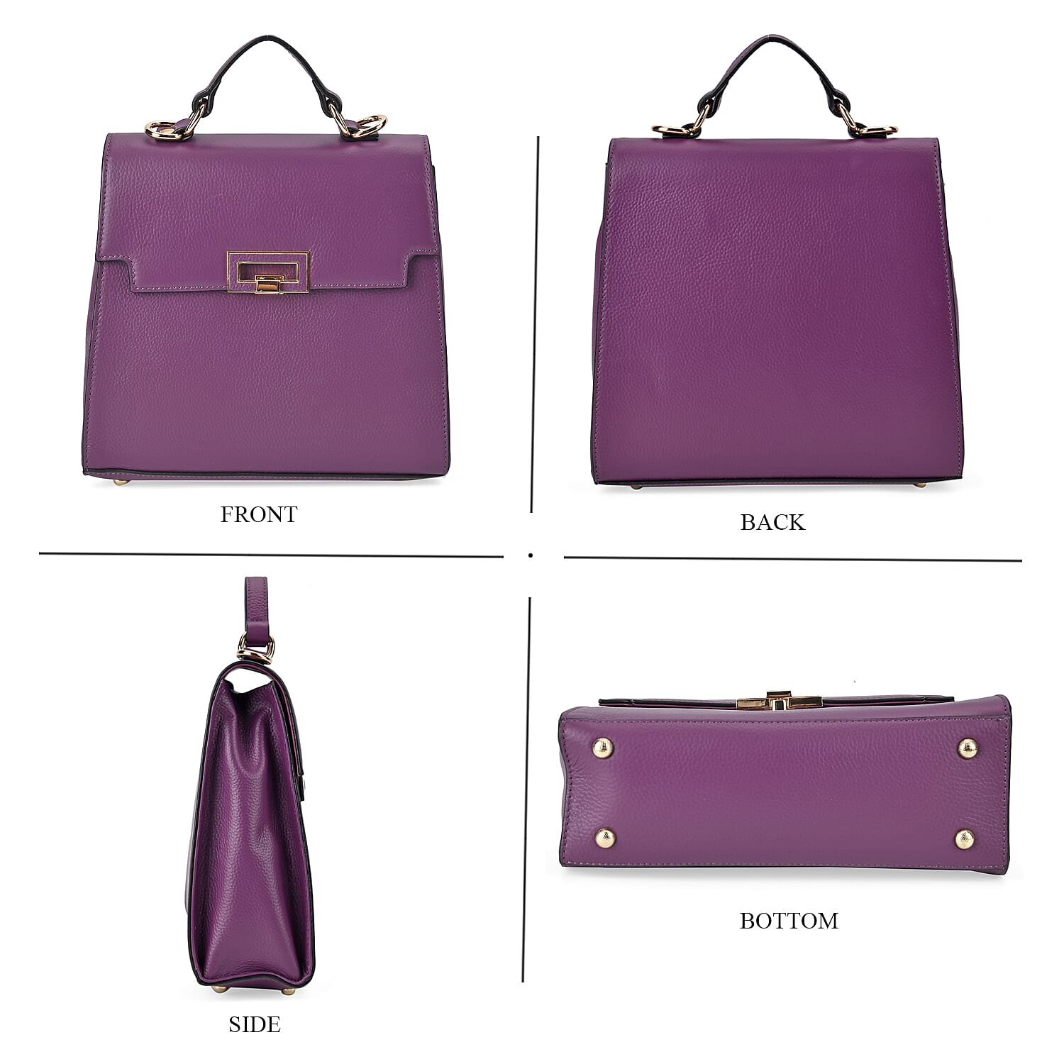 Genuine Leather Solid Crossbody Bag with Handle Drop - Purple