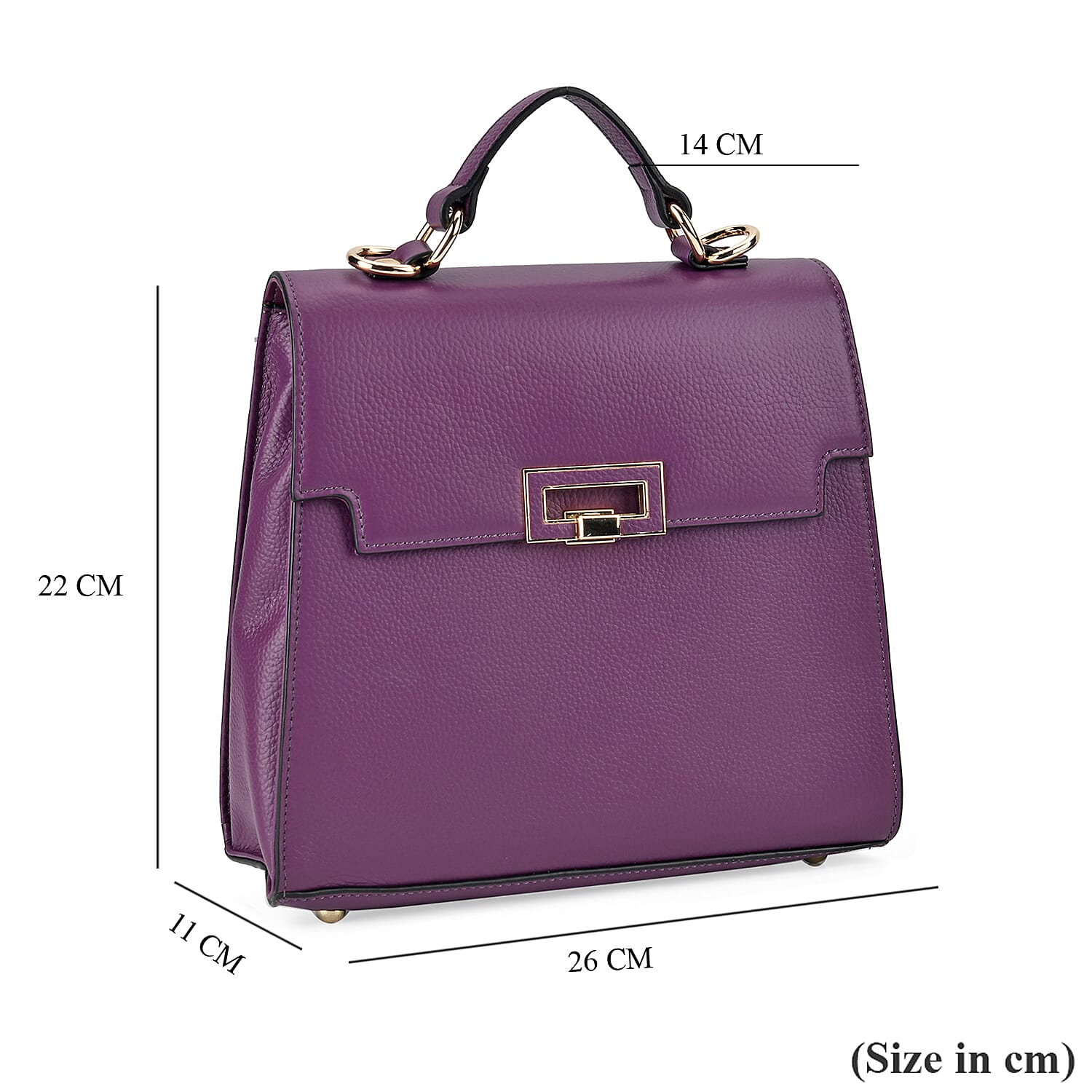 Designer Inspired - 100% Genuine Leather Solid Crossbody Satchel Bag with Adjustable Shoulder Strap (Size 26x11x22 cm) - Purple