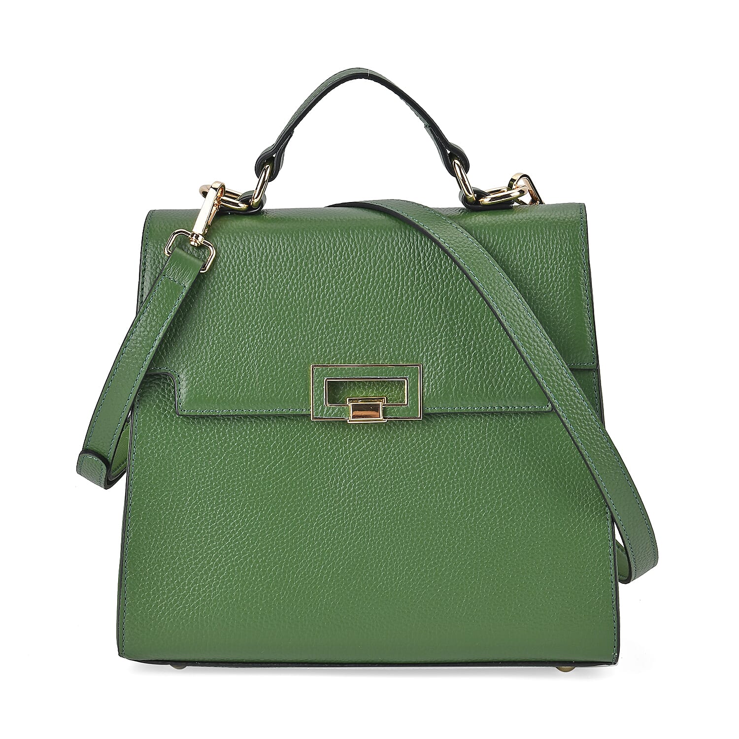 Designer Inspired - 100% Genuine Leather Solid Crossbody Satchel Bag with Adjustable Shoulder Strap (Size 26x11x22 cm) - Green