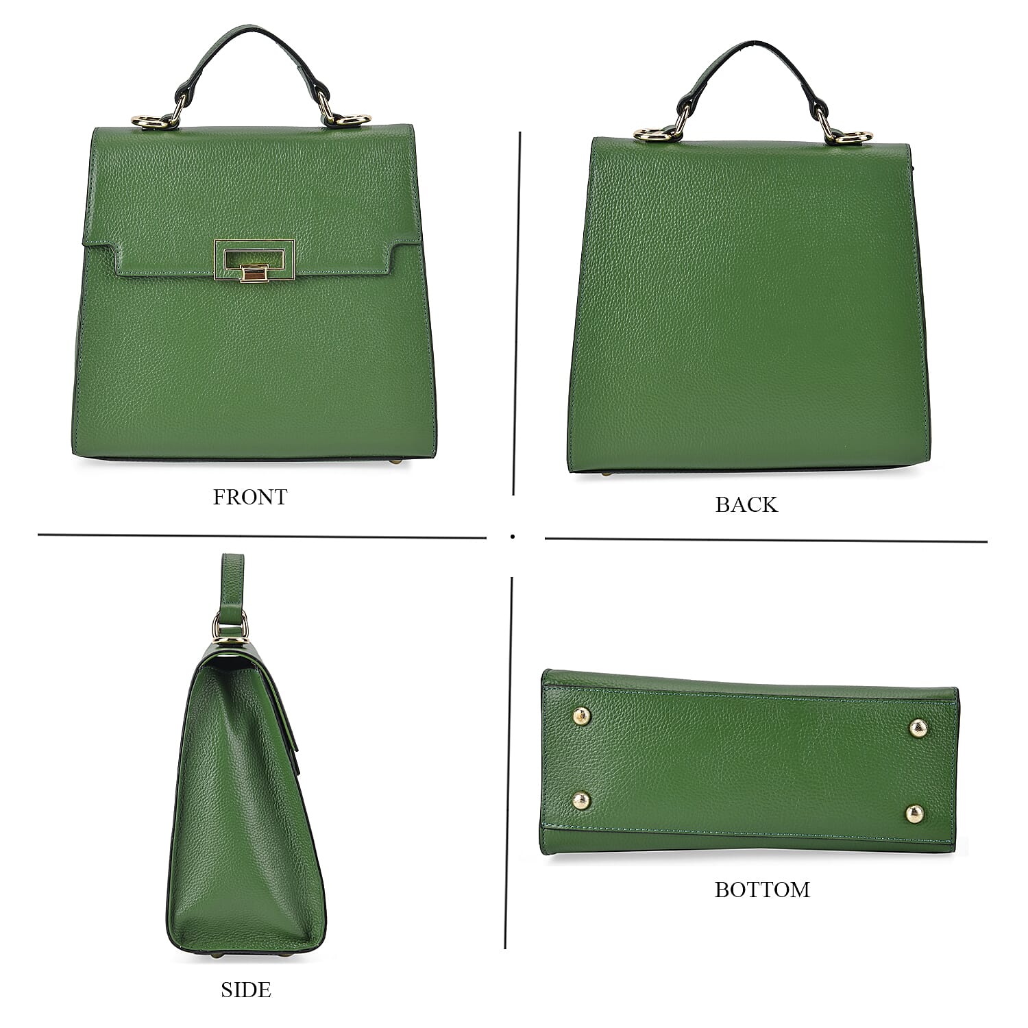 Genuine Leather Solid Crossbody Bag with Handle Drop - Green