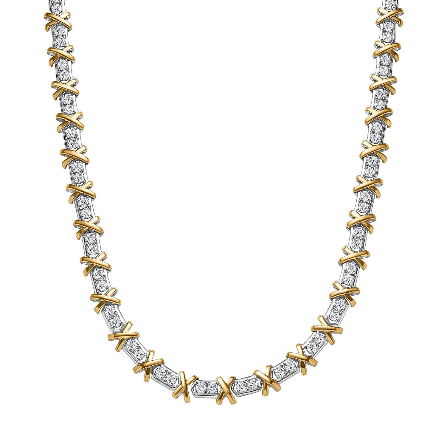 Vintage Estate Collection - Moissanite (10.27ct) XO Necklace (Size - 20) in 18K Yellow Gold Vermeil Plated Sterling Silver - 34.89 Gms