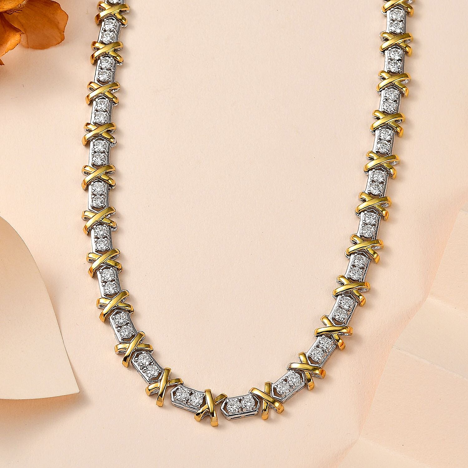 Vintage Estate Collection - Moissanite (10.27ct) XO Necklace (Size - 20) in 18K Yellow Gold Vermeil Plated Sterling Silver - 34.89 Gms