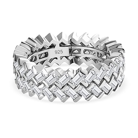 Moissanite Band Ring in Platinum Overlay Sterling Silver 2.75 Ct.