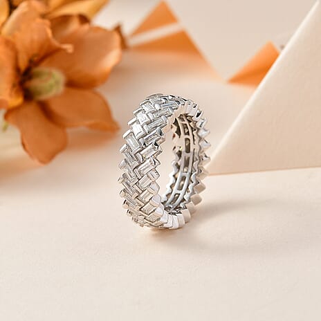 Moissanite Band Ring in Platinum Overlay Sterling Silver 2.75 Ct.