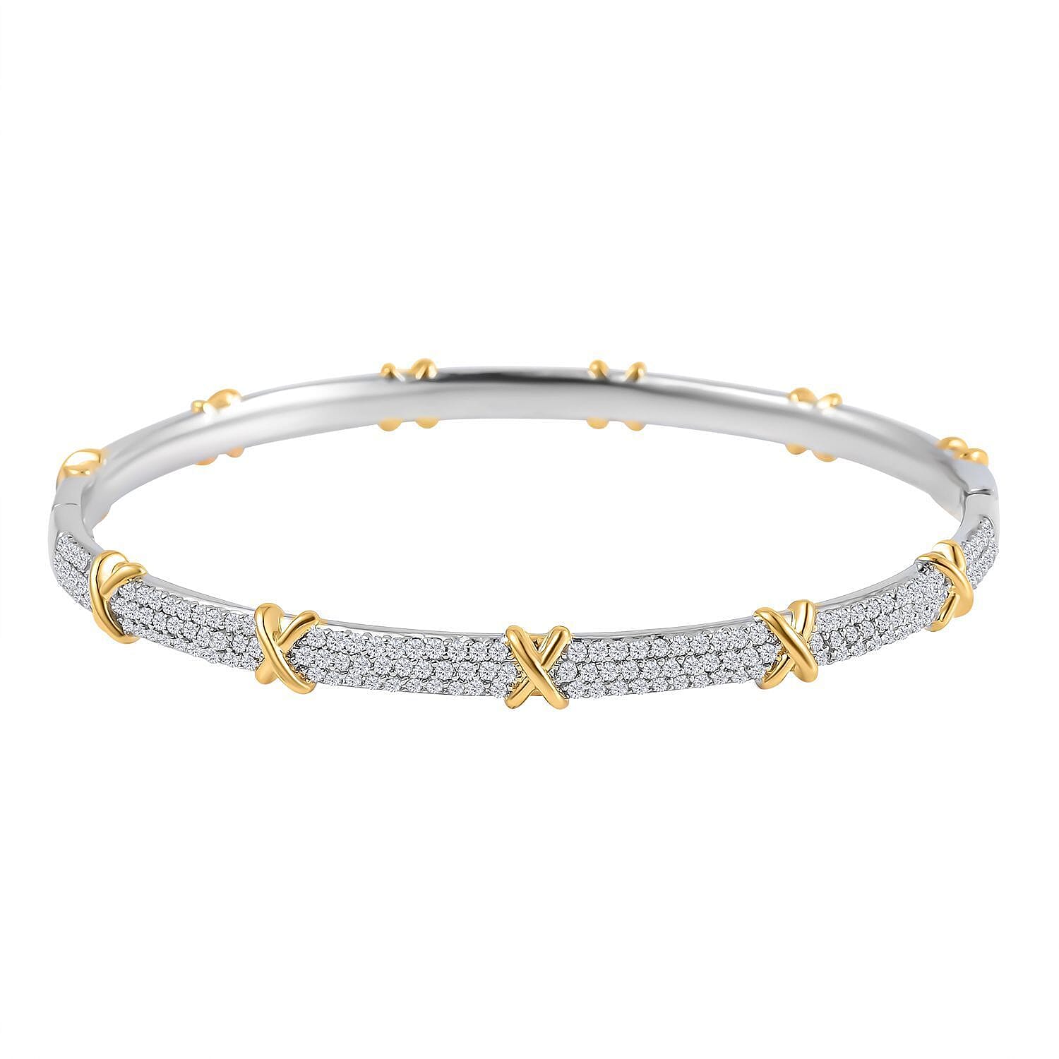 Designer Close Out - Cubic Zirconia Criss Cross Bangle (Size - 7.5 )