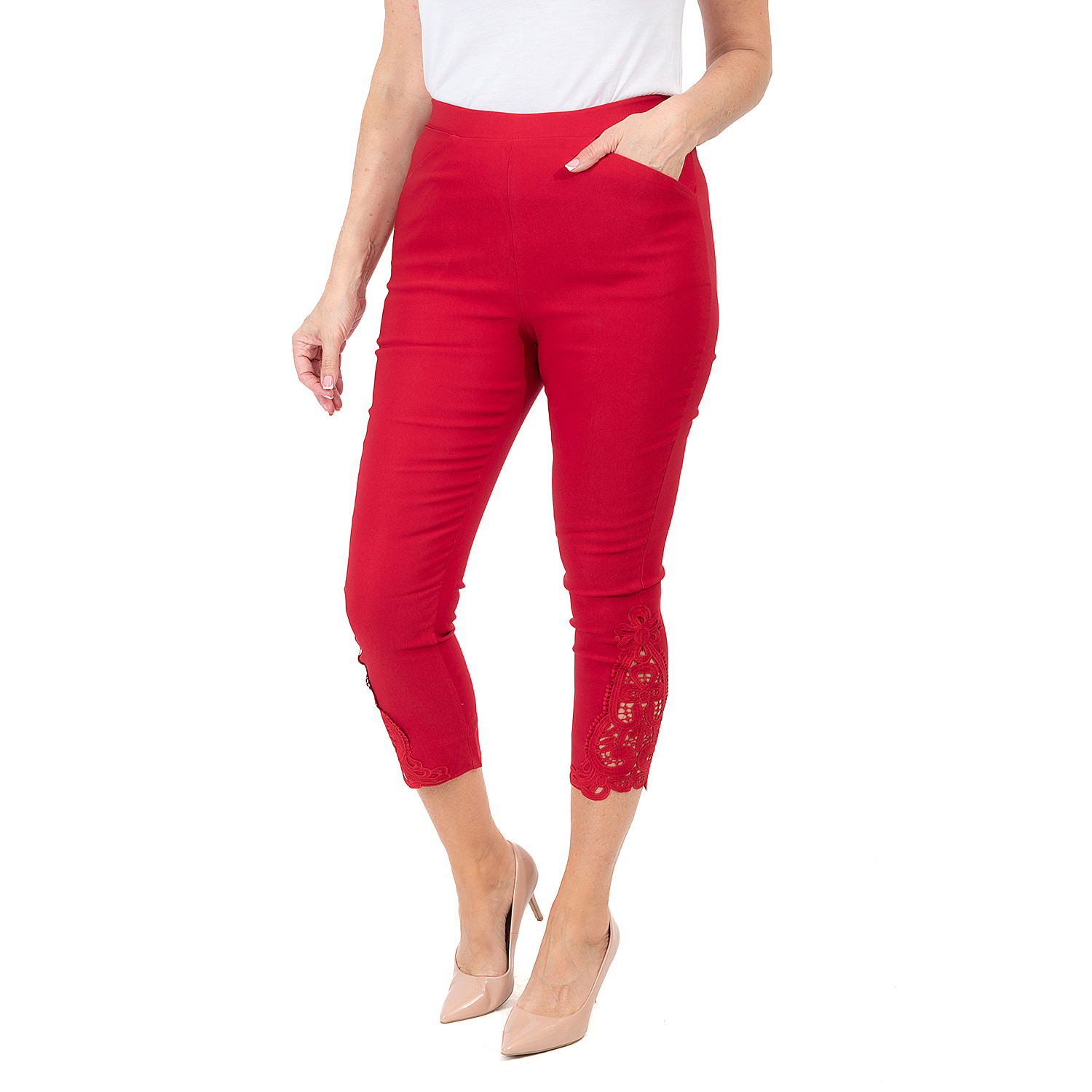 Bengaline Trouser Crotchet Hem (Size S) - Red