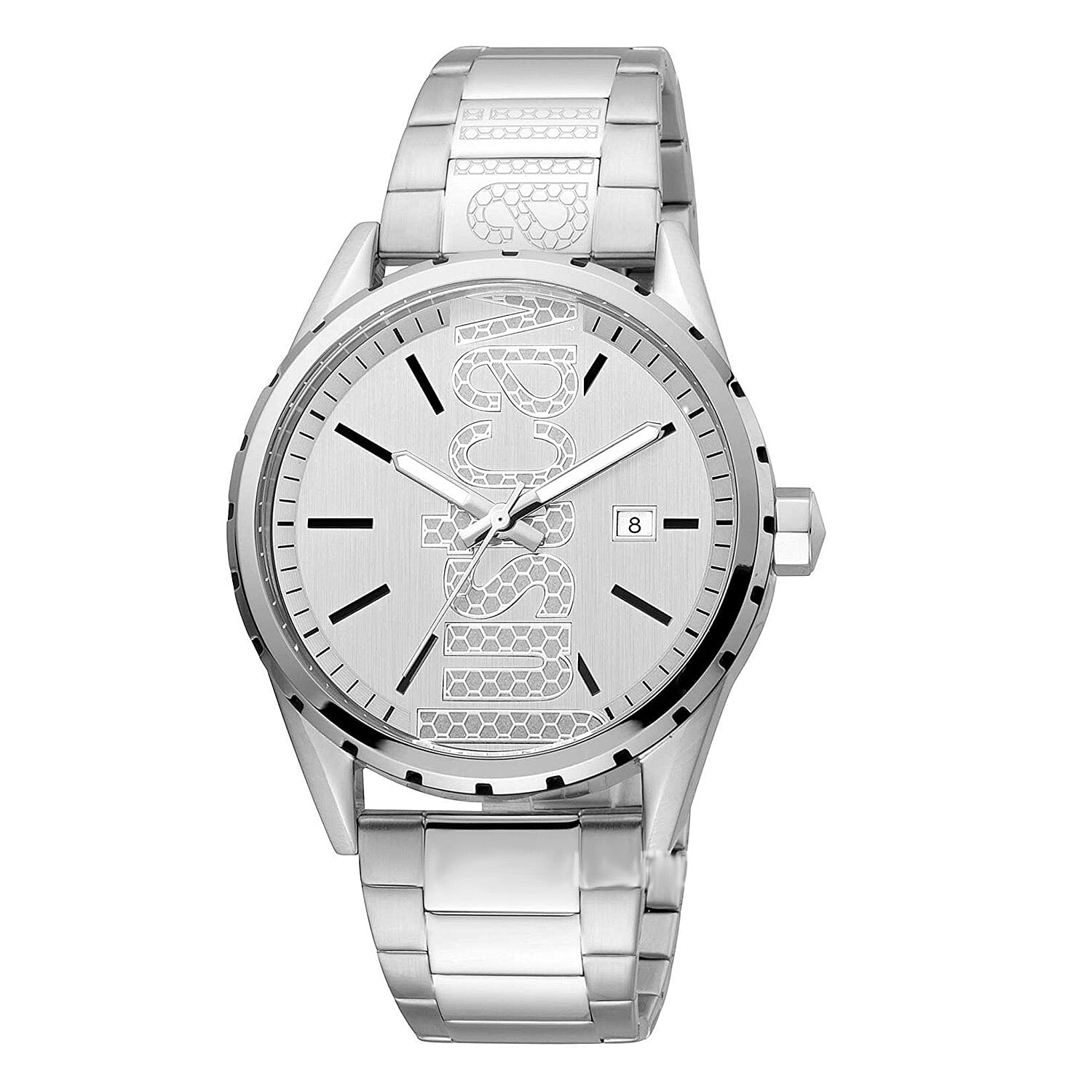 JUST CAVALLI Water Resistant White Dial Mens Watch with Stainless Steel Chain Strap