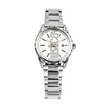 JUST CAVALLI Water Resistant White Dial Watch with Stainless Steel Chain Strap