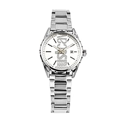 JUST CAVALLI Water Resistant White Dial Watch with Stainless Steel Chain Strap