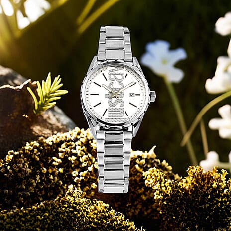 JUST CAVALLI Water Resistant White Dial Mens Watch with Stainless Steel Chain Strap