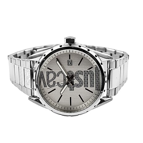 JUST CAVALLI Water Resistant White Dial Mens Watch with Stainless Steel Chain Strap