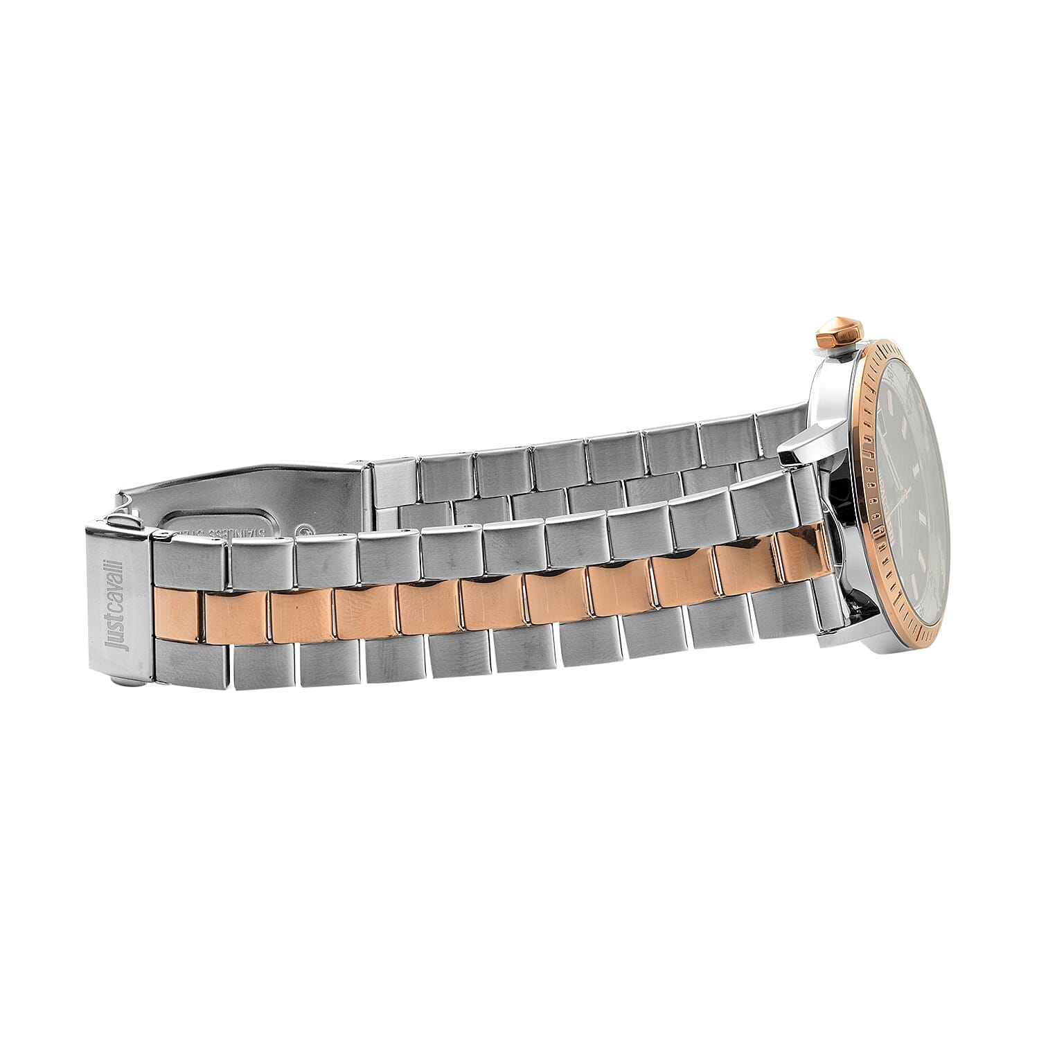 JUST CAVALLI Water Resistant Black Dial Two Tone Watch with Stainless Steel Chain Strap JUST CAVALLI Water Resistant Black Dial Two Tone Watch with Stainless Steel Chain Strap