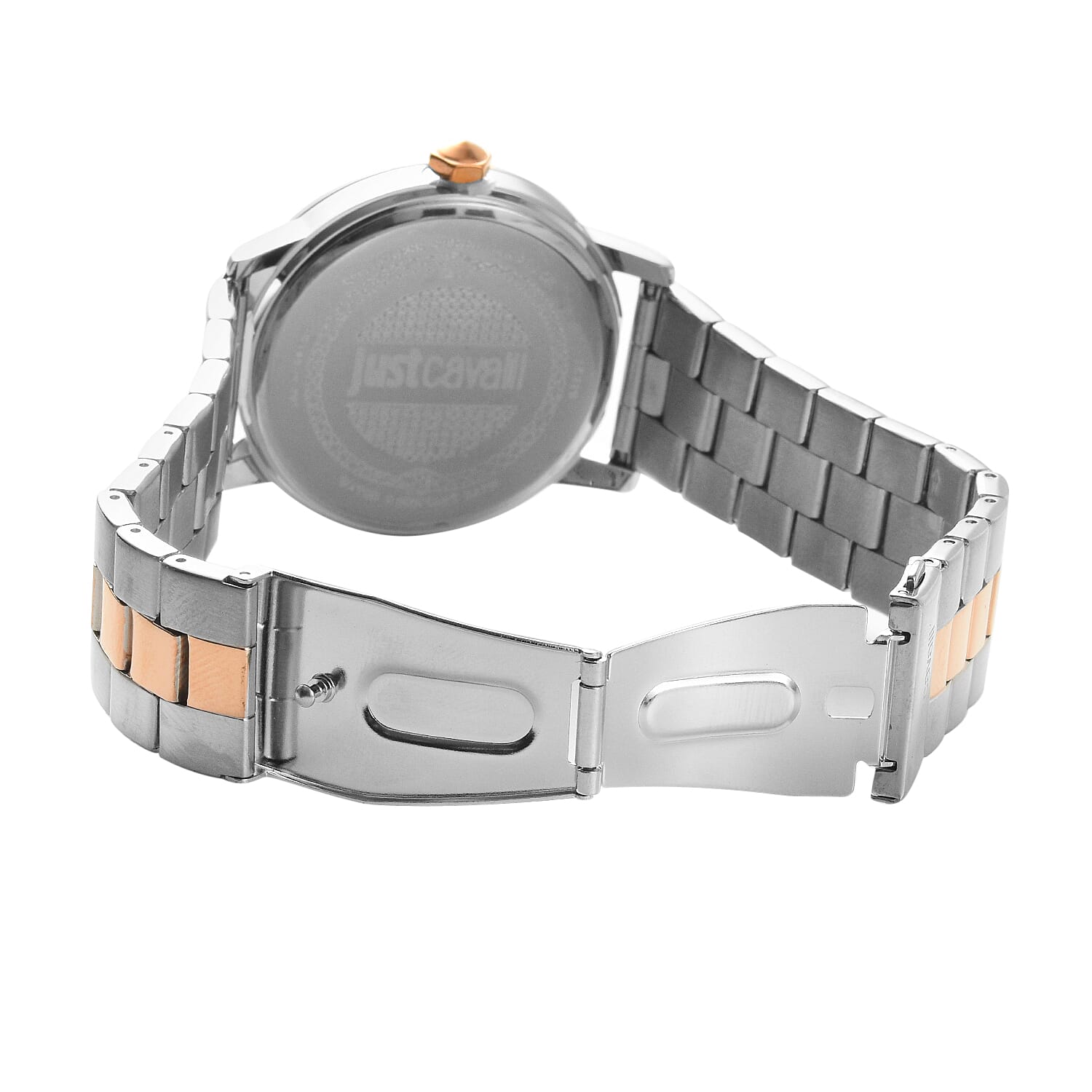 JUST CAVALLI Water Resistant Black Dial Two Tone Watch with Stainless Steel Chain Strap