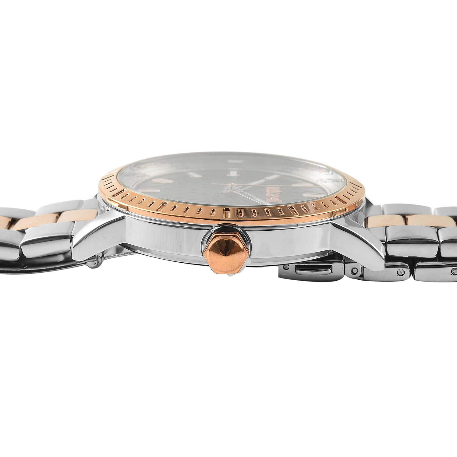 JUST CAVALLI Water Resistant Black Dial Two Tone Watch with Stainless Steel Chain Strap