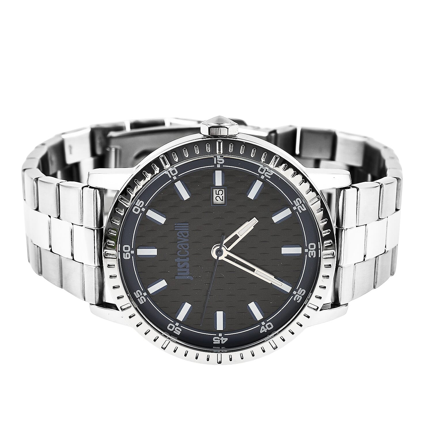 JUST CAVALLI Water Resistant Black Dial  Watch with Stainless Steel Chain Strap