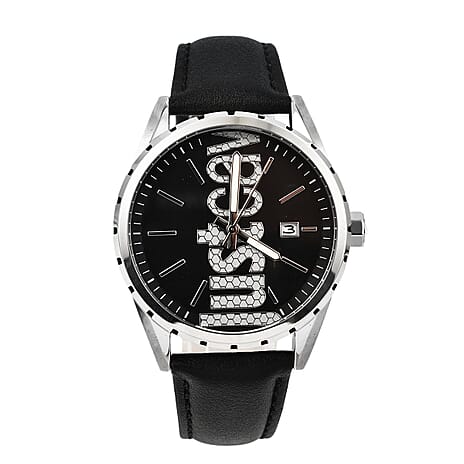 JUST CAVALLI Black Dial  Water Resistant Mens Watch with Black Leather Strap