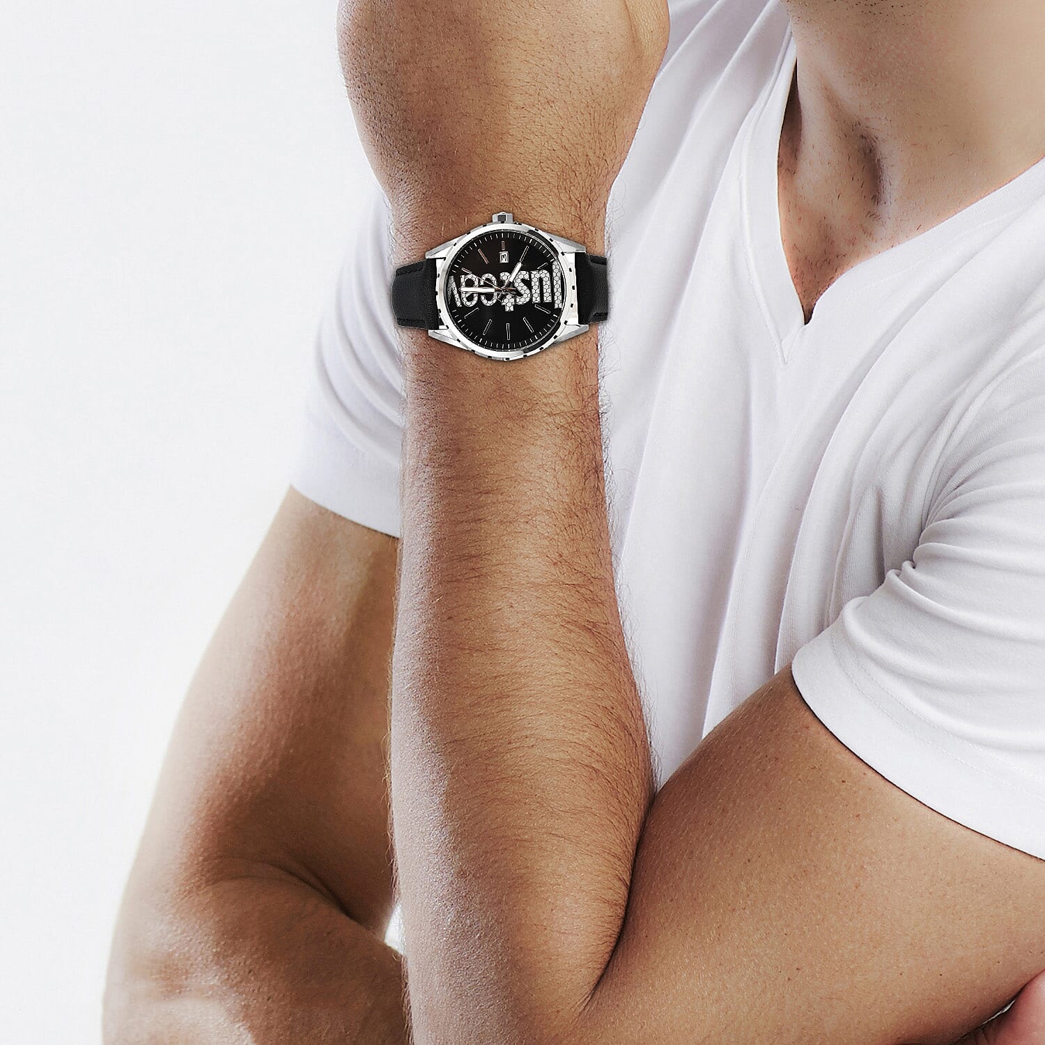 JUST CAVALLI Water Resistant Mens Watch with Black Leather Strap