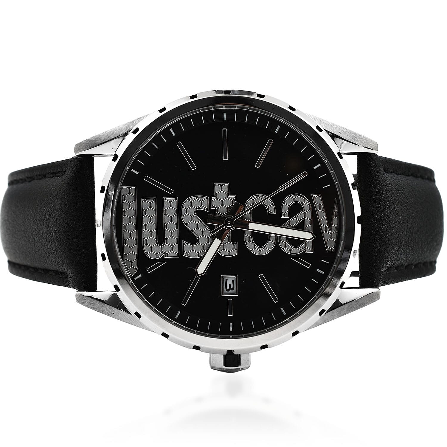 JUST CAVALLI Water Resistant Mens Watch with Black Leather Strap