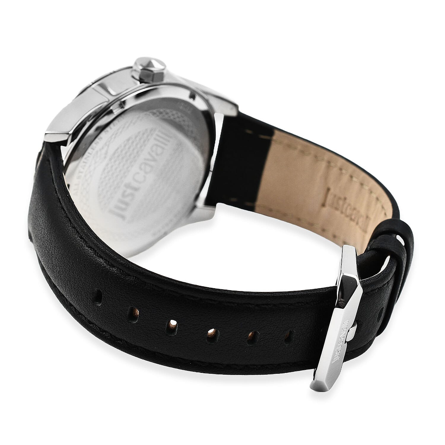 JUST CAVALLI Water Resistant Mens Watch with Black Leather Strap