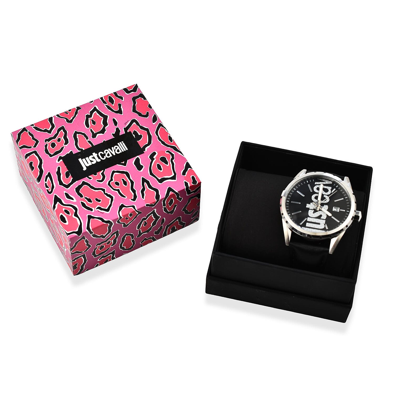 JUST CAVALLI Water Resistant Mens Watch with Black Leather Strap