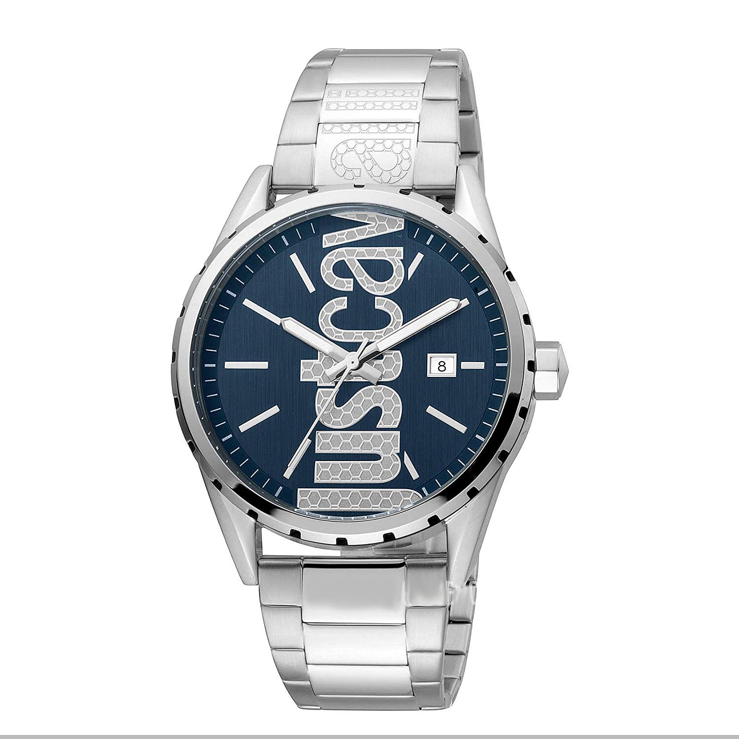 JUST CAVALLI Blue Dial Water Resistant Watch with Stainless Steel Chain Strap