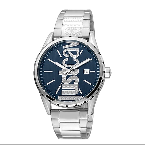 JUST CAVALLI Blue Dial Water Resistant Watch with Stainless Steel Chain Strap