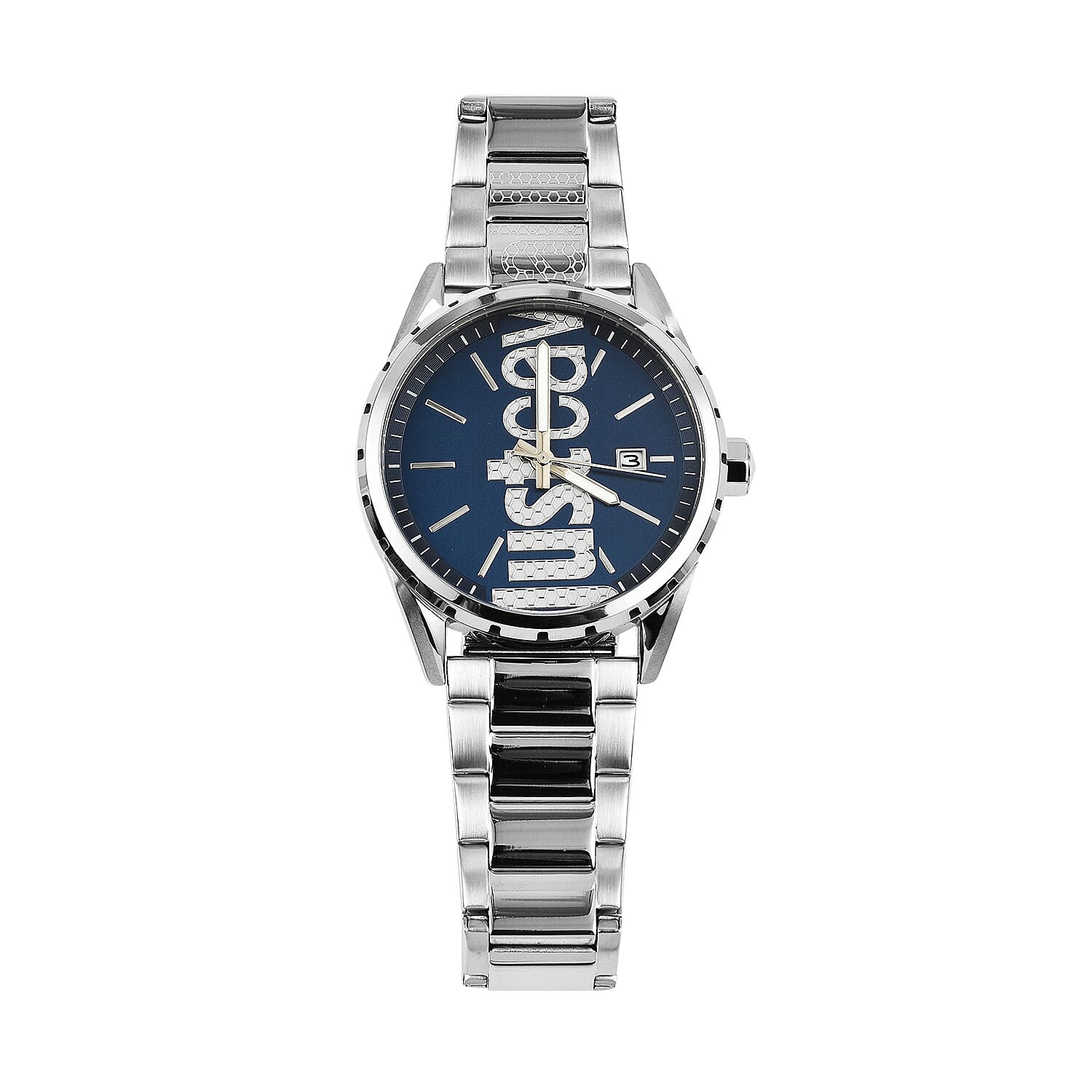 JUST CAVALLI Blue Dial Water Resistant Watch with Stainless Steel Chain Strap