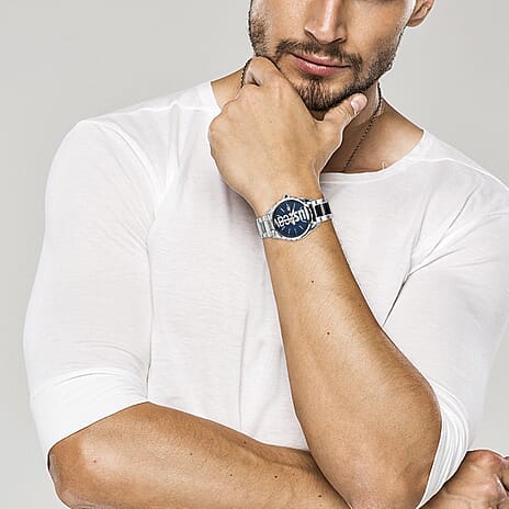 JUST CAVALLI Blue Dial Water Resistant Watch with Stainless Steel Chain Strap