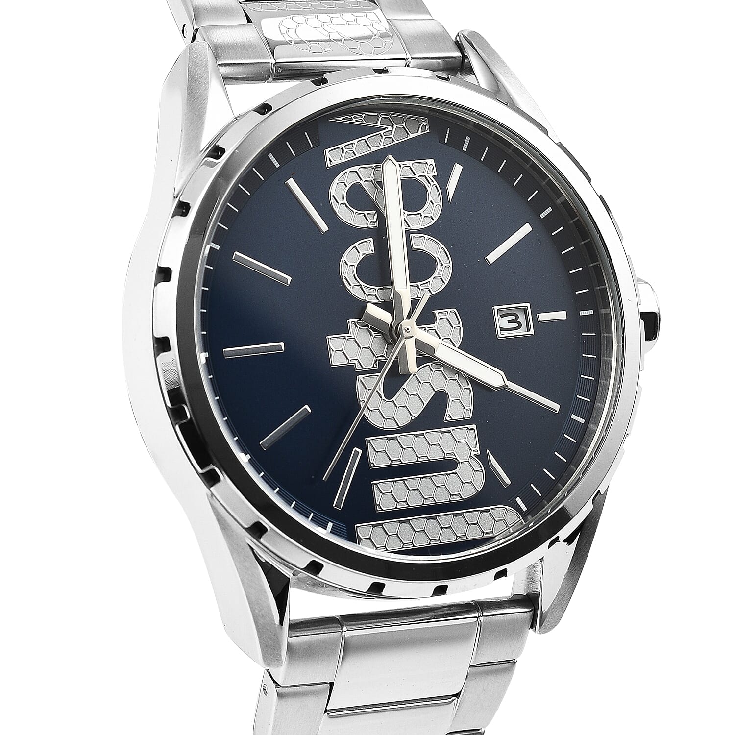 JUST CAVALLI Blue Dial Water Resistant Watch with Stainless Steel Chain Strap