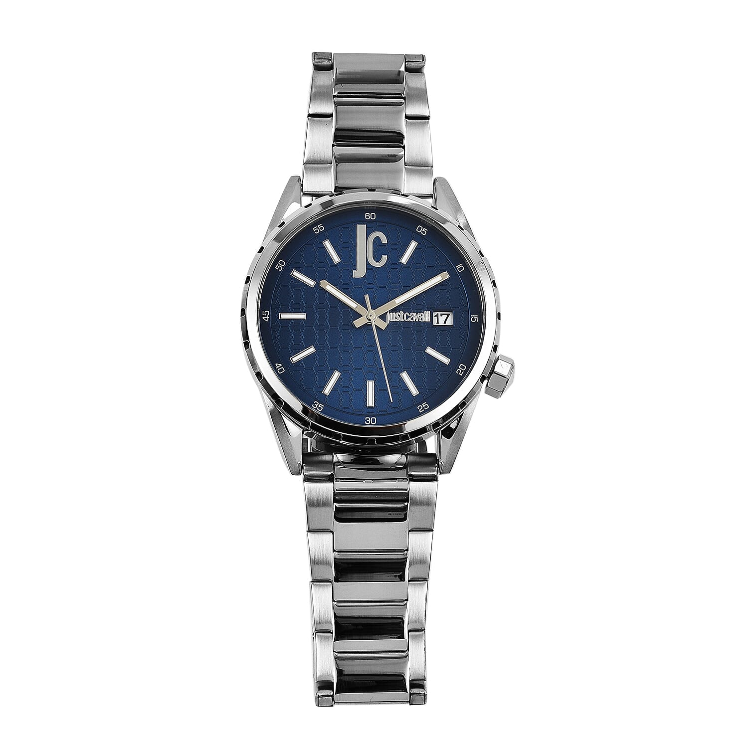 JUST CAVALLI 10 ATM Water Resistant Blue Dial Watch with Stainless Steel Chain Strap