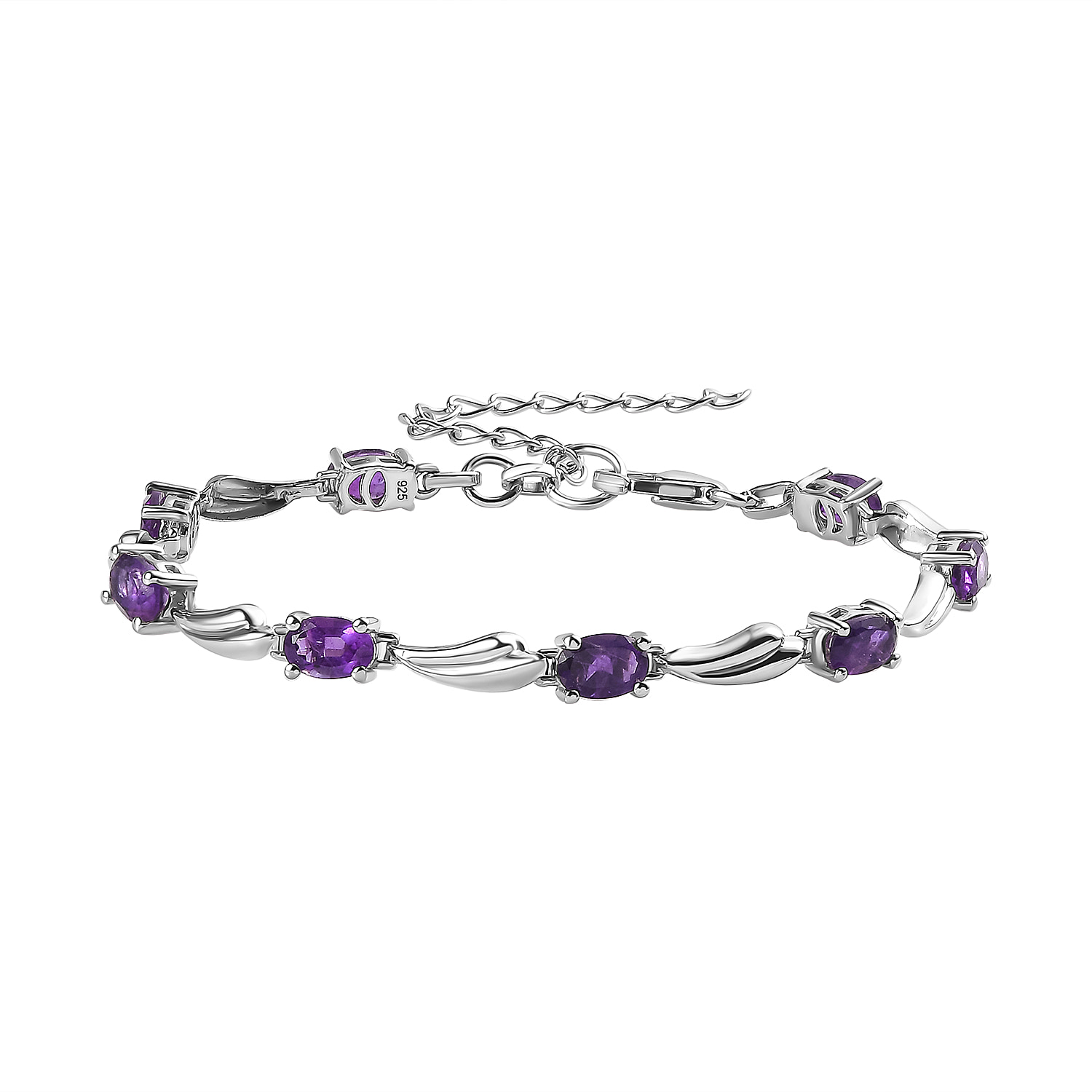 Amethyst Bracelet (6.5-2 inch Ext.) in Platinum Overlay Sterling Silver 3.65 Ct.