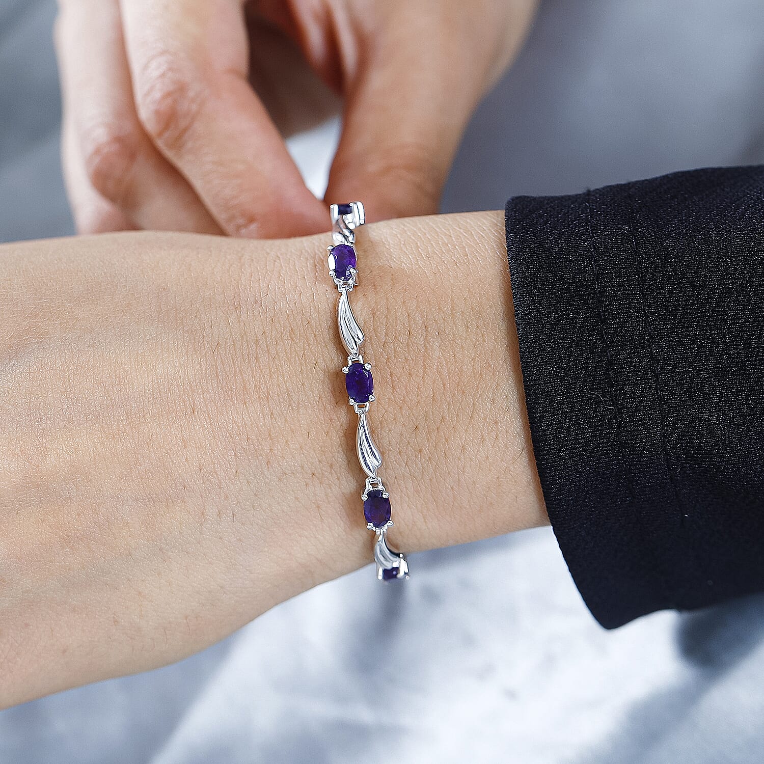 Amethyst Bracelet (6.5-2 inch Ext.) in Platinum Overlay Sterling Silver 3.65 Ct.
