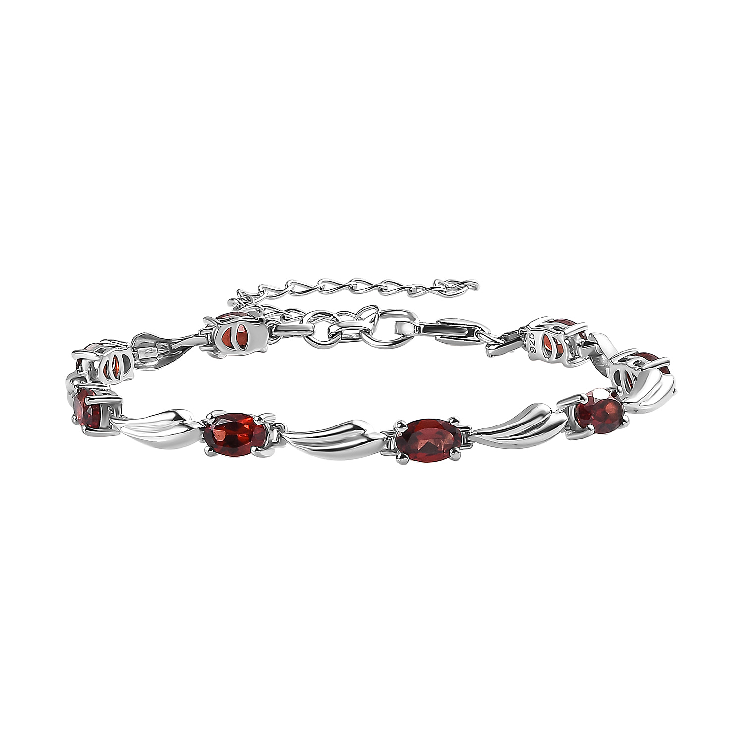 Red Garnet Bracelet (6.5-2 inch Ext.) in Platinum Overlay Sterling Silver 4.75 Ct.