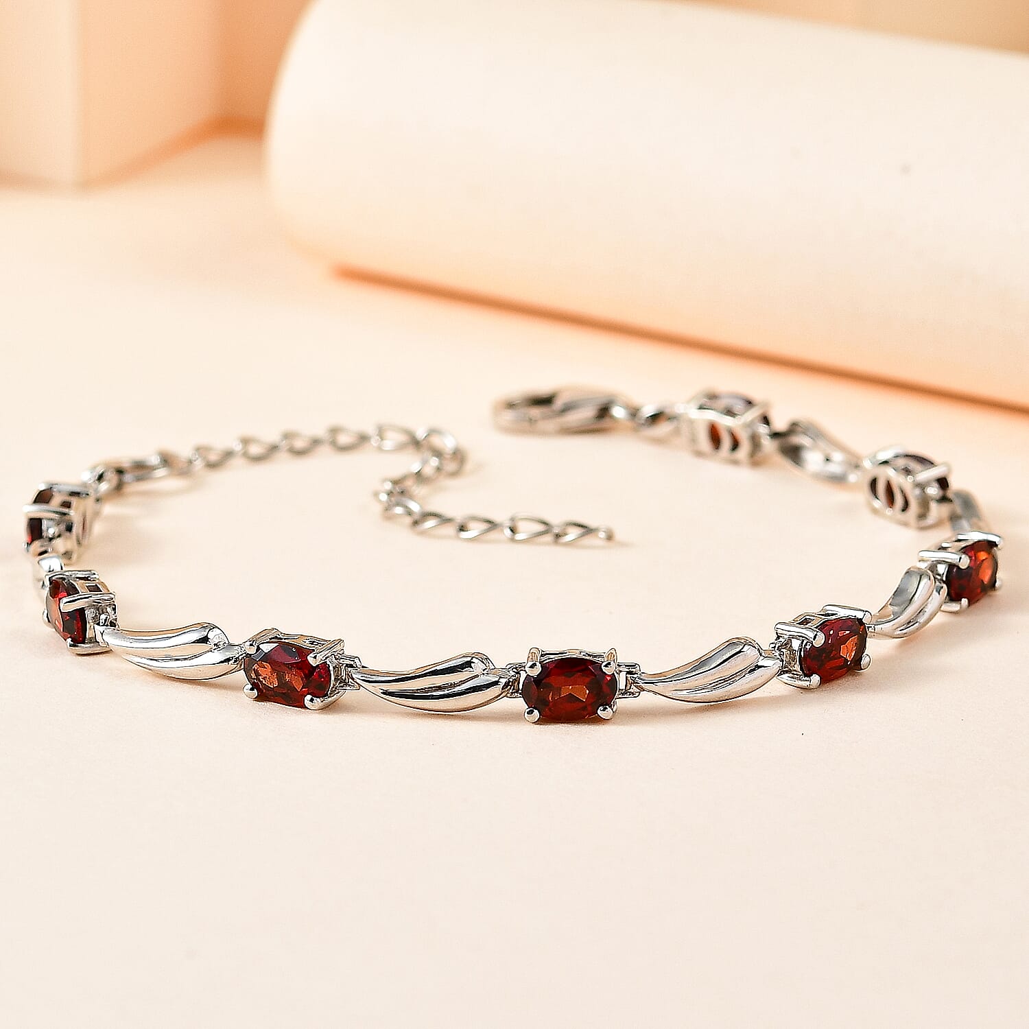 Red Garnet Bracelet (6.5-2 inch Ext.) in Platinum Overlay Sterling Silver 4.75 Ct.