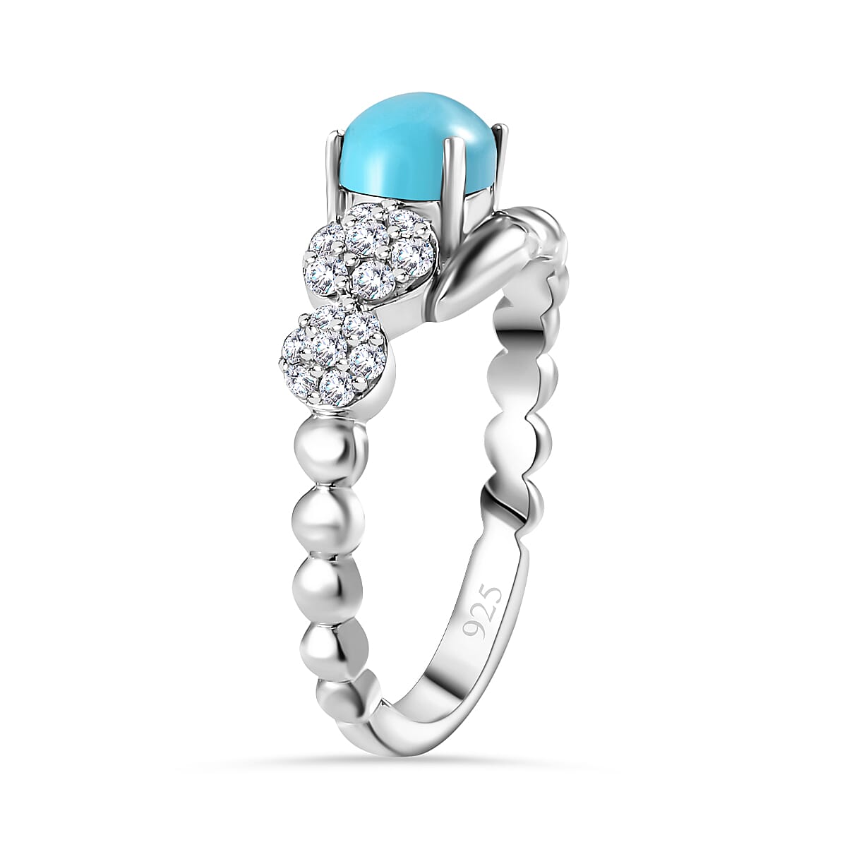 Arizona Sleeping Beauty Turquoise & Natural Zircon Ring in Platinum Overlay Sterling Silver 1.17 Ct
