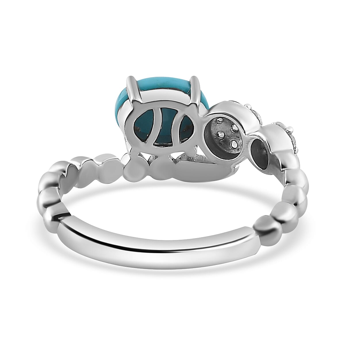 Arizona Sleeping Beauty Turquoise & Natural Zircon Ring in Platinum Overlay Sterling Silver 1.17 Ct
