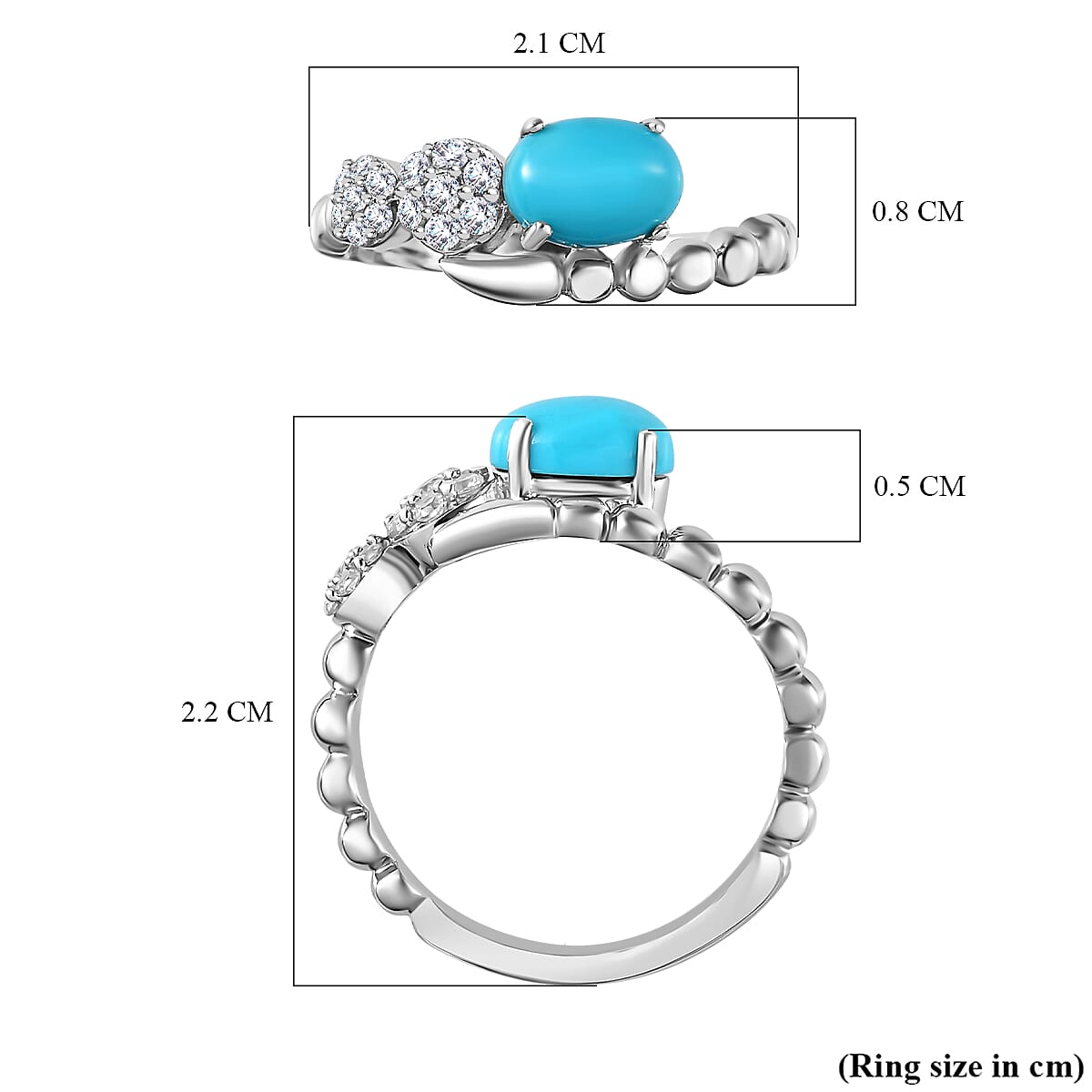 Arizona Sleeping Beauty Turquoise & Natural Zircon Ring in Platinum Overlay Sterling Silver 1.17 Ct