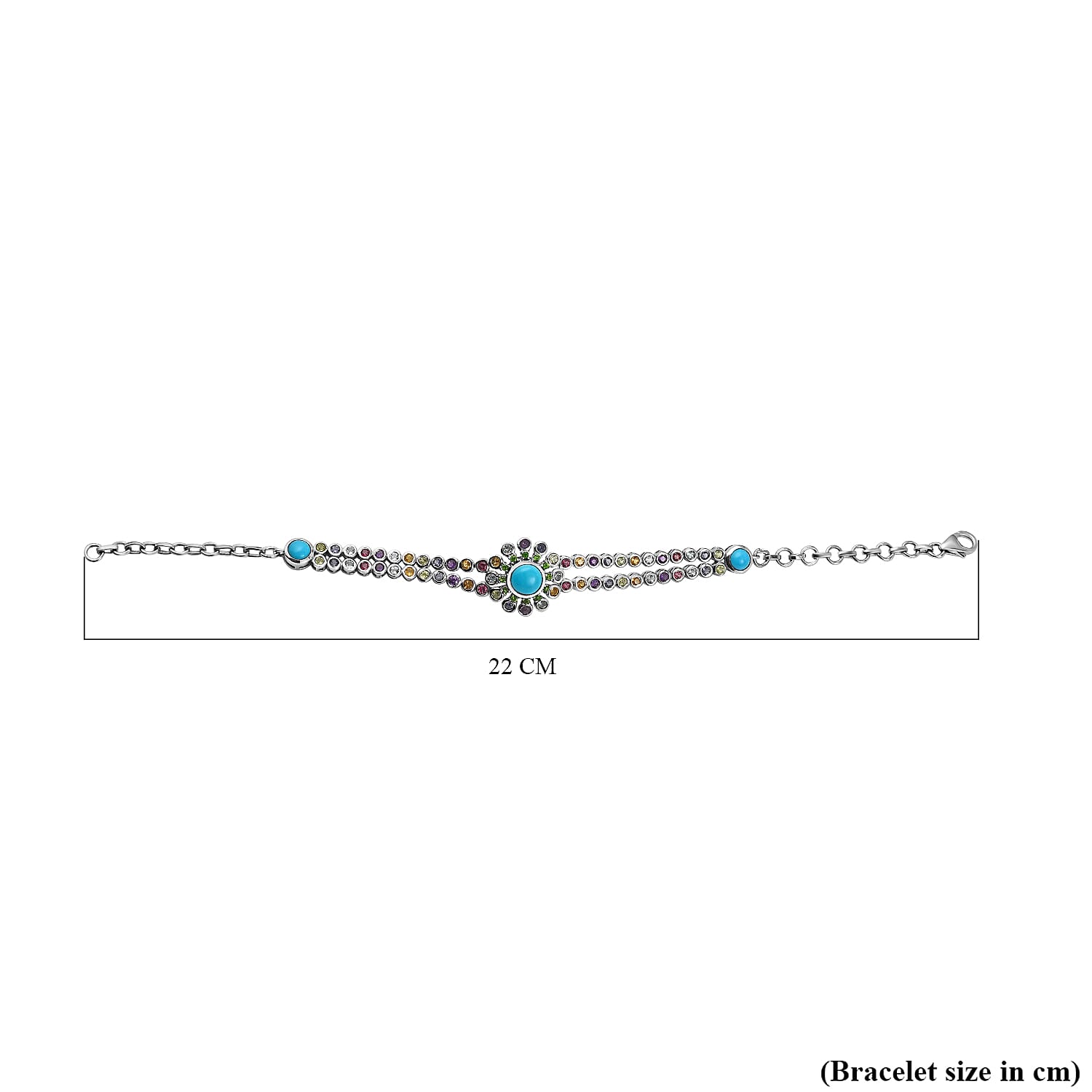 Arizona Sleeping Beauty Turquoise & Multi Gemstone Bracelet (Size - 6-8inch) in Platinum Overlay Sterling Silver 4.65 Ct.