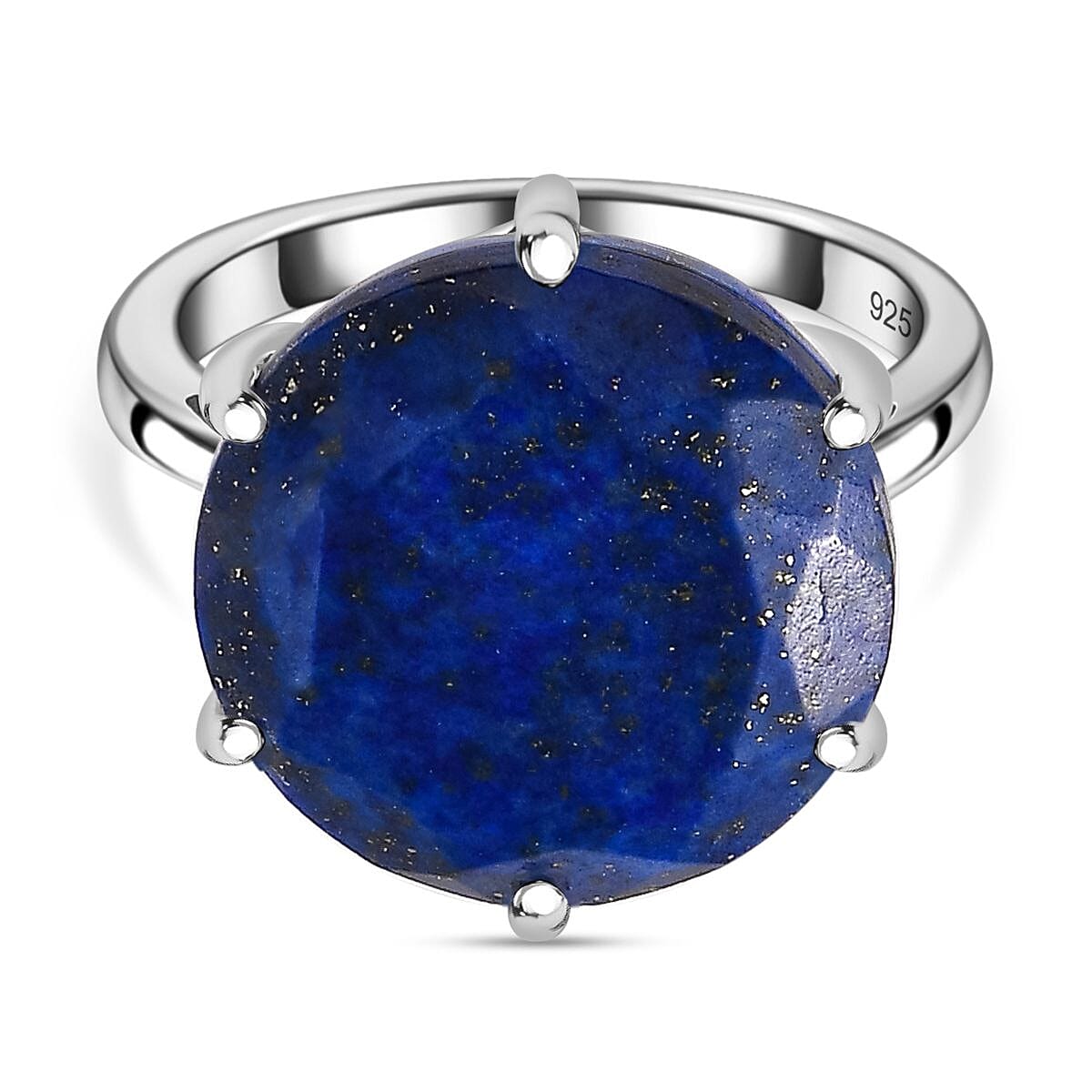 Lapis Lazuli Solitaire Ring in Platinum Overlay Sterling Silver 11.40  Ct.