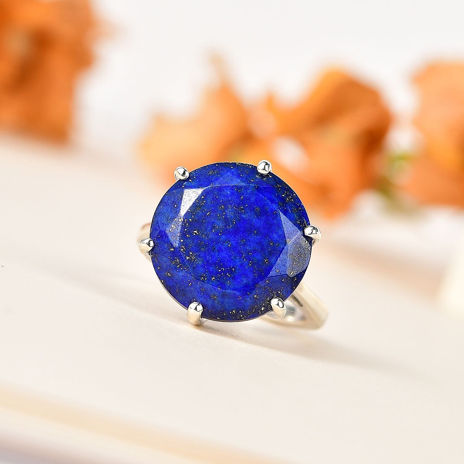 Lapis Lazuli Solitaire Ring in Platinum Overlay Sterling Silver 11.40  Ct.